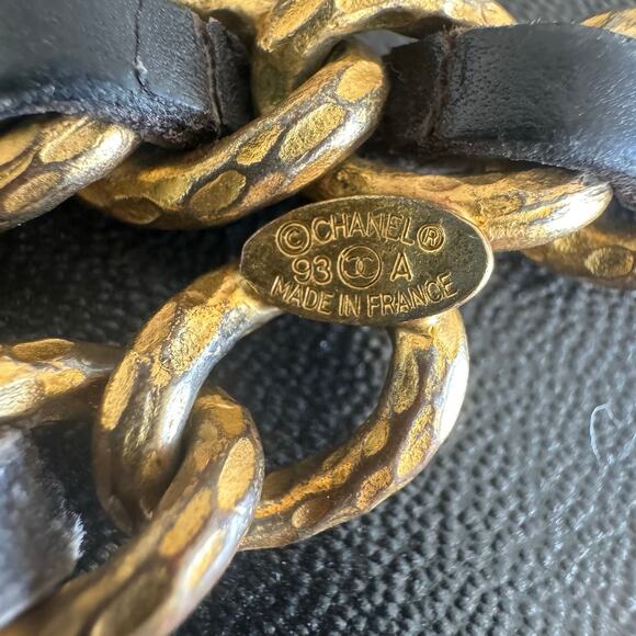 Chanel *Rare* Vintage Double Strand Leather and Chain Lava Medallion Belt 93A